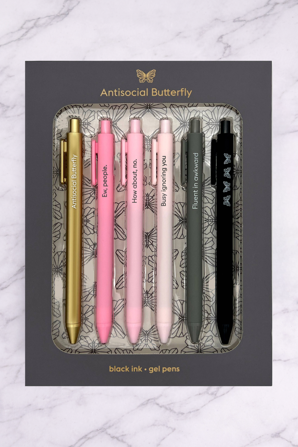 Snifty Pennenset 6 Gelpennen Antisocial Butterfly