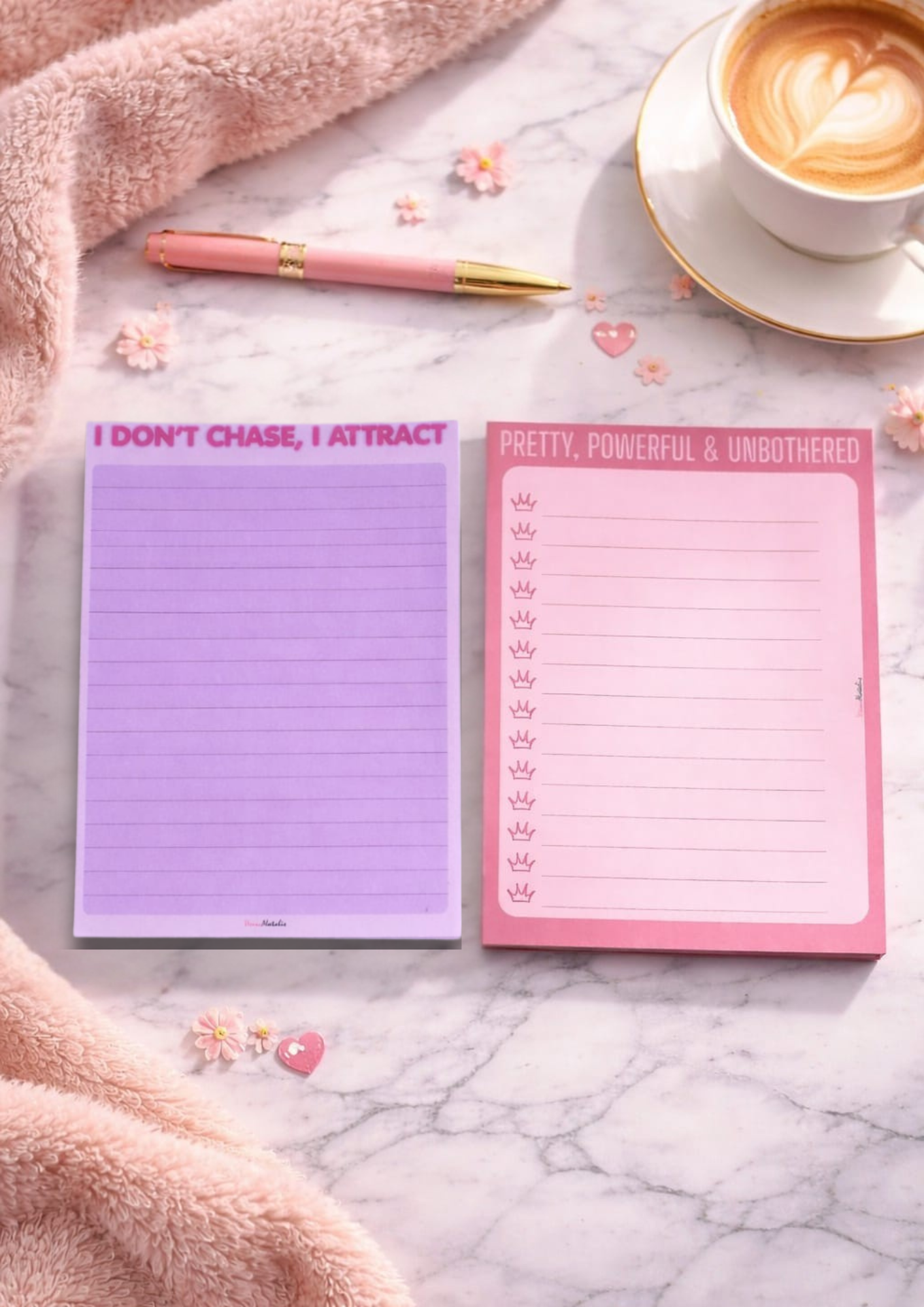 Set A6 Notitieblok Checklist – Baddie Quotes – To Do Lijst – “I Don’t Chase I Attract” – “Pretty Powerful Unbothered” – Planner – Cadeau voor Vrouwen