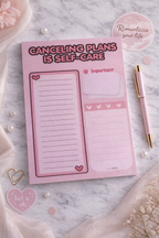 Roze Dagplanner  “Canceling Plans Is Self Care” A5 Afscheurbaar Notitieblok Checklist