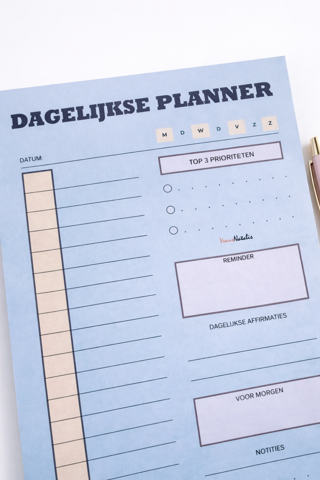 Blauwe Dagplanner A5 Afscheurbaar Notitieblok Checklist Prioriteit 50 Vellen Blauwe Design