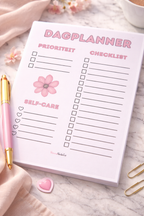 Roze Dagplanner met Bloemetje A5 Afscheurbaar Notitieblok Checklist Self Care 50 Vellen Roze Design