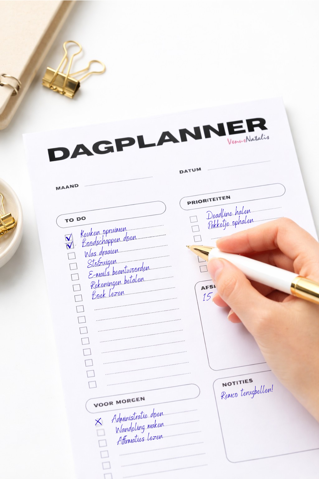 Minimalistische Dagplanner A5 – Ongedateerde Planner – To Do Lijst – Daily Planner – Overzicht & Structuur – Notitieblok