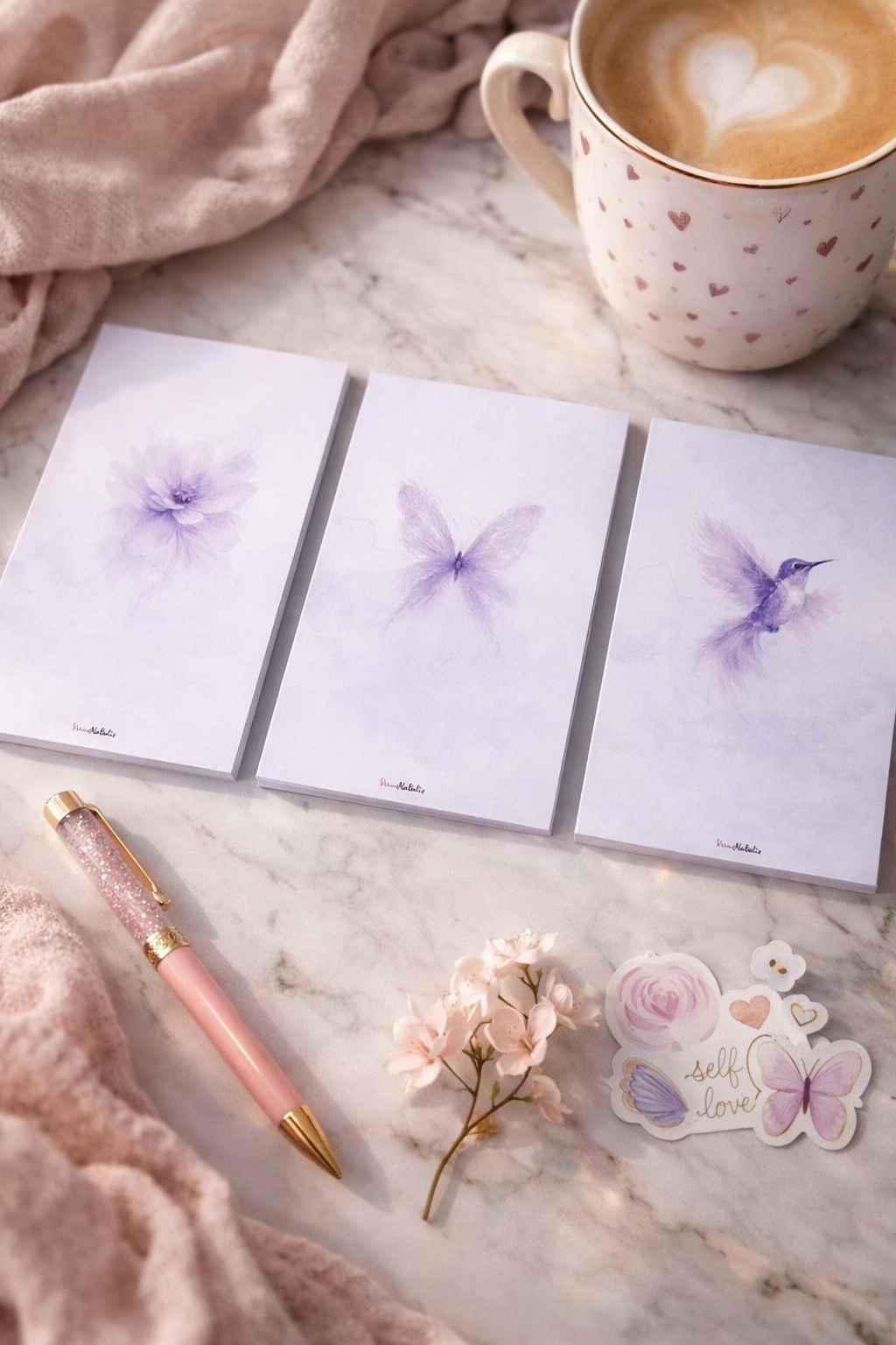 Set van 3 A6 Notitieblokken – Paarse Watercolor Dream