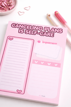 Roze Dagplanner  “Canceling Plans Is Self Care” A5 Afscheurbaar Notitieblok Checklist