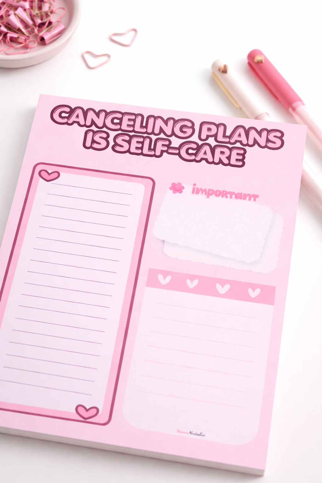 Roze Dagplanner  “Canceling Plans Is Self Care” A5 Afscheurbaar Notitieblok Checklist