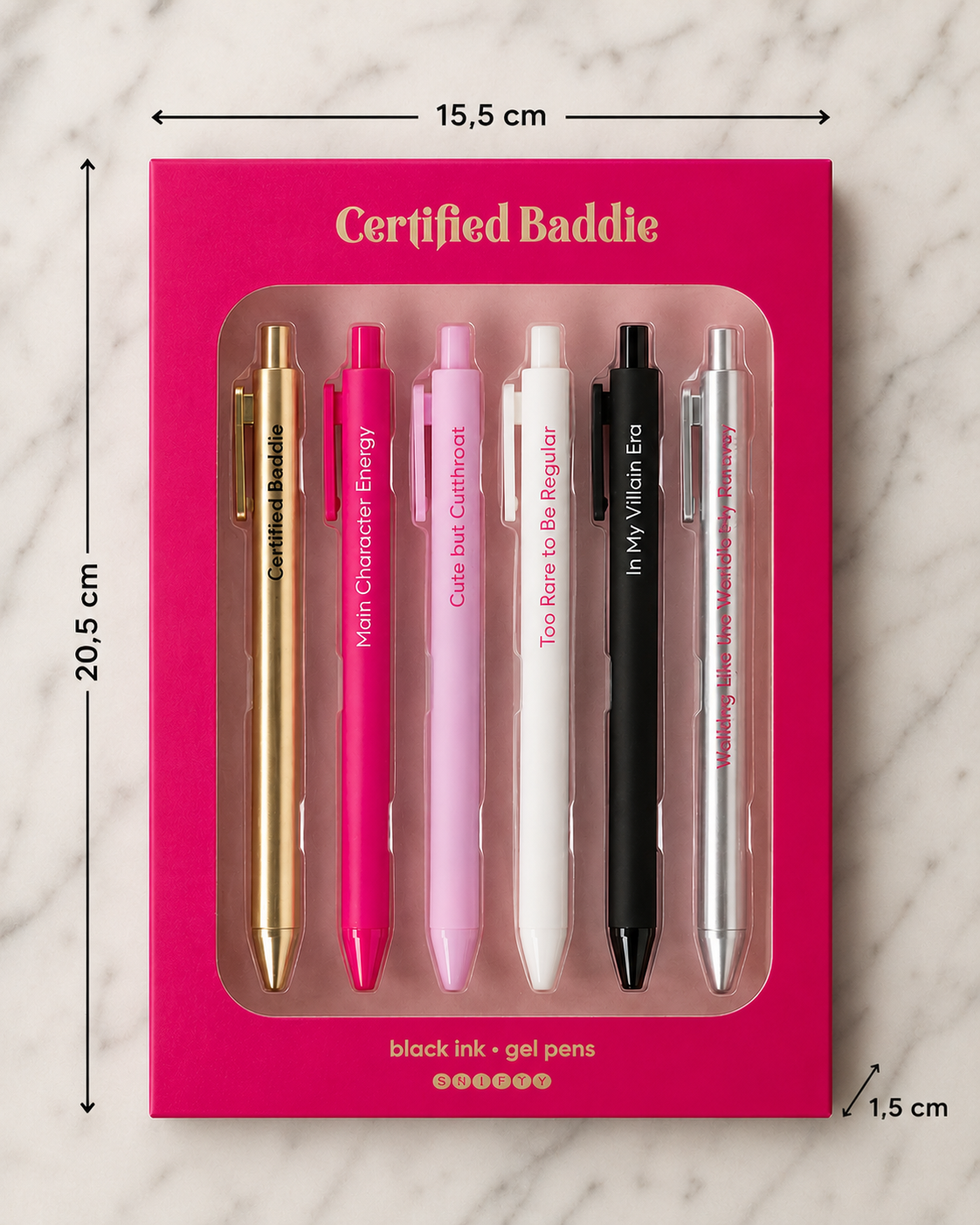 QUOTABLE Gelpennen Set van 6 – Zwarte Inkt – Pennenset met Quotes – Planner & Journaling – Cadeau voor Haar – Certified Baddie