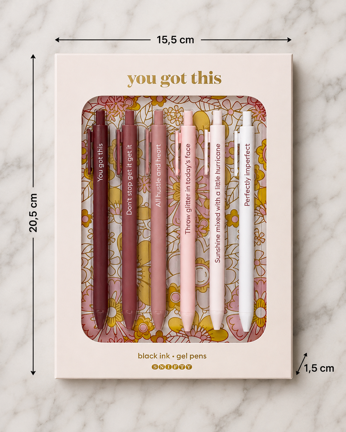 QUOTABLE Gelpennen Set van 6 – Zwarte Inkt – Pennenset met Quotes – Planner & Journaling – Cadeau voor Haar – You Got This