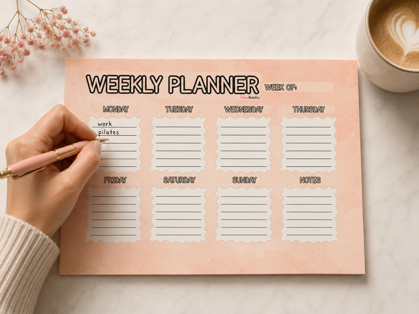 A4 Weekplanner + Skinny Checklist Set – 50 Vellen – Bureauplanner – To Do Planner – Weekplanner Notitieblok – Roze