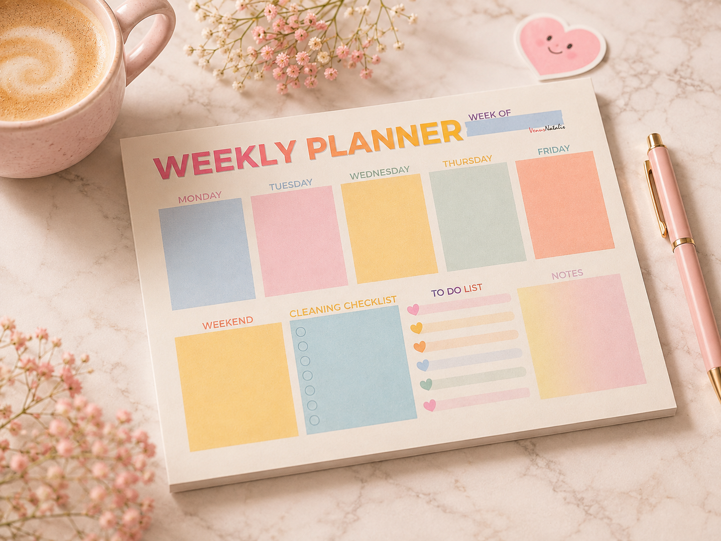 Weekly Planner A4 + Skinny To Do List Bureauplanner Set 50 Vellen per Blok Pastel Planner Weekplanner en Takenlijst
