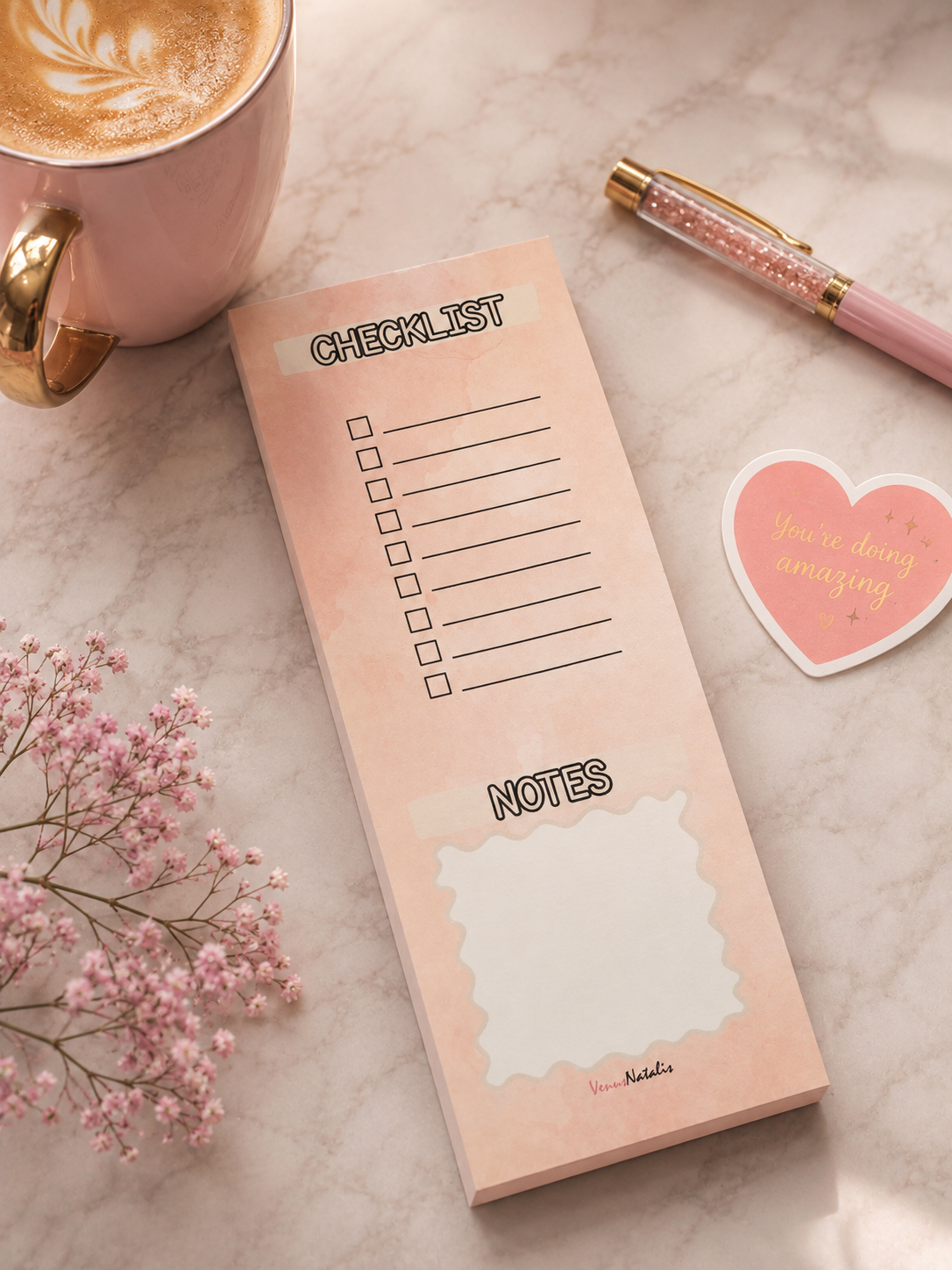 A4 Weekplanner + Skinny Checklist Set – 50 Vellen – Bureauplanner – To Do Planner – Weekplanner Notitieblok – Roze