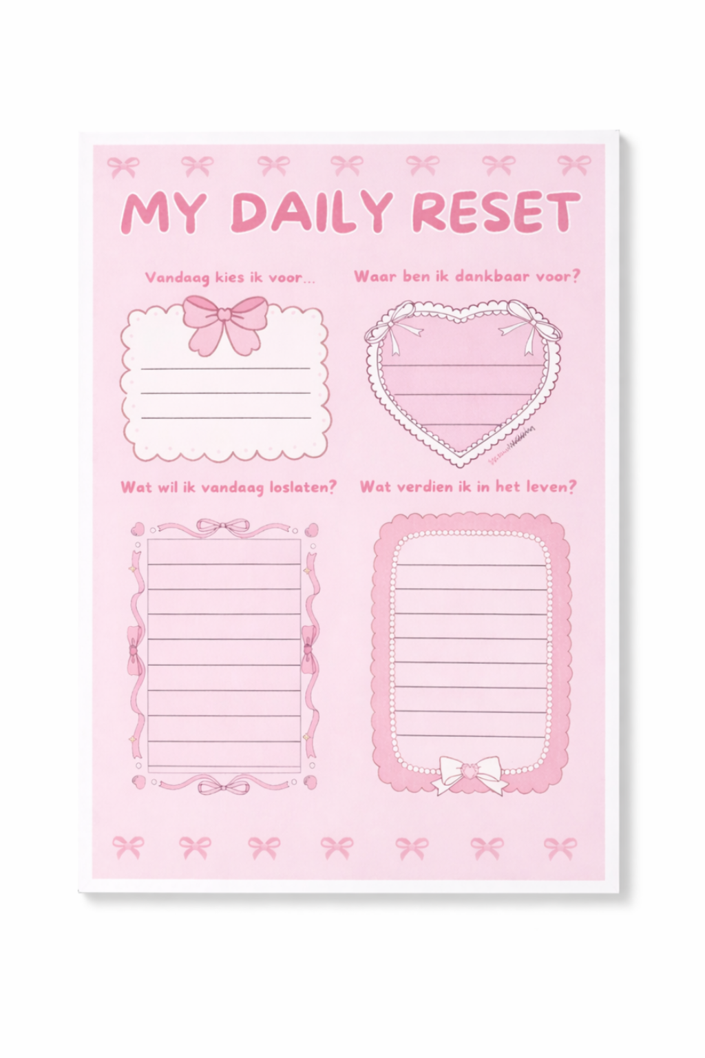 My Daily Reset Planner A5 Afscheurbaar Notitieblok Self Care & Reflectie 50 Vellen Roze Design