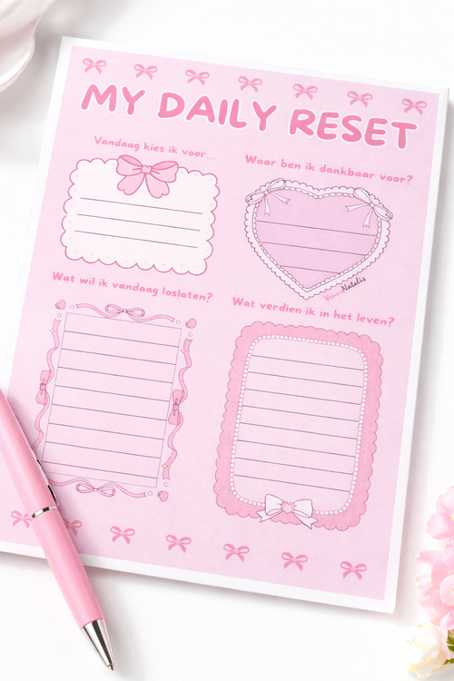 My Daily Reset Planner A5 Afscheurbaar Notitieblok Self Care & Reflectie 50 Vellen Roze Design