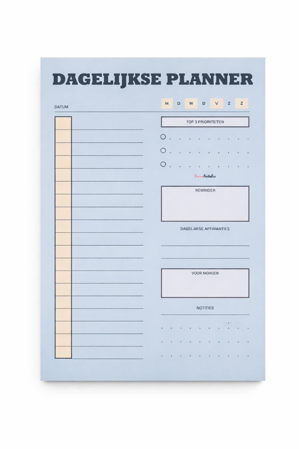 Blauwe Dagplanner A5 Afscheurbaar Notitieblok Checklist Prioriteit 50 Vellen Blauwe Design