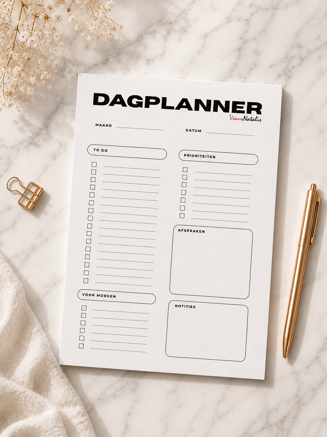 Minimalistische Dagplanner A5 – Ongedateerde Planner – To Do Lijst – Daily Planner – Overzicht & Structuur – Notitieblok