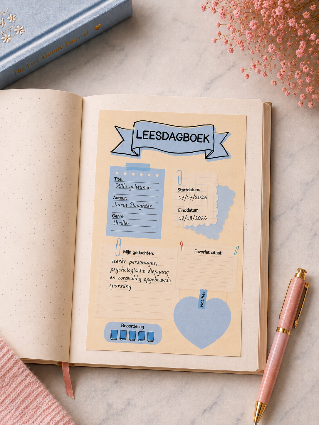 Leesdagboek A5 – Reading Journal voor Boekenliefhebbers | Boek Tracker | Leeslogboek | Book Journal