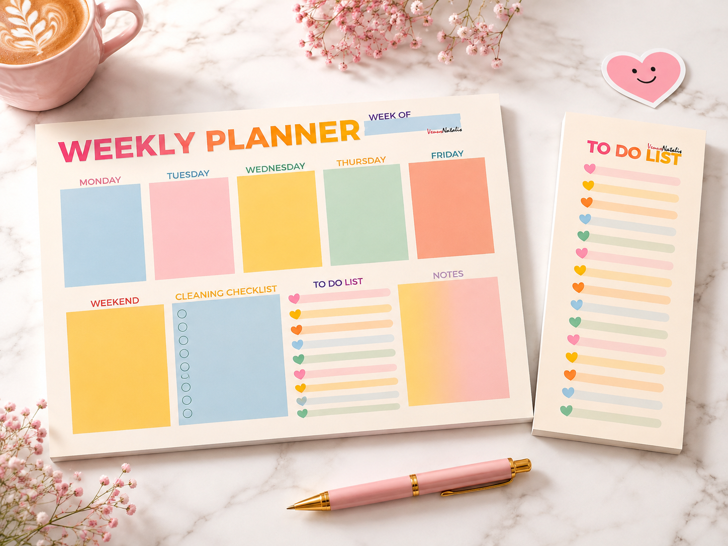 Weekly Planner A4 + Skinny To Do List Bureauplanner Set 50 Vellen per Blok Pastel Planner Weekplanner en Takenlijst